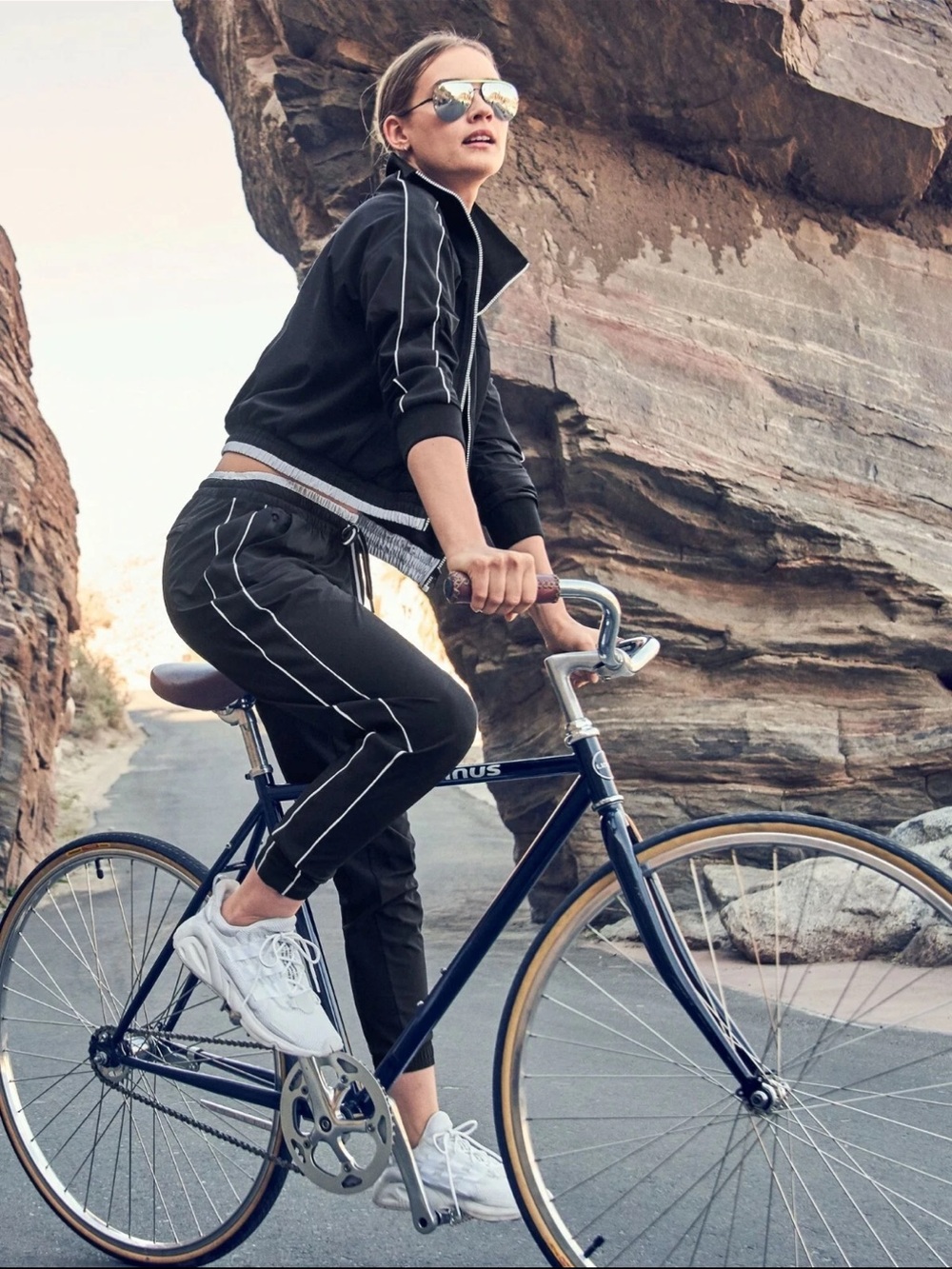 Athleta Black Brooklyn Jogger with Cream Waistband